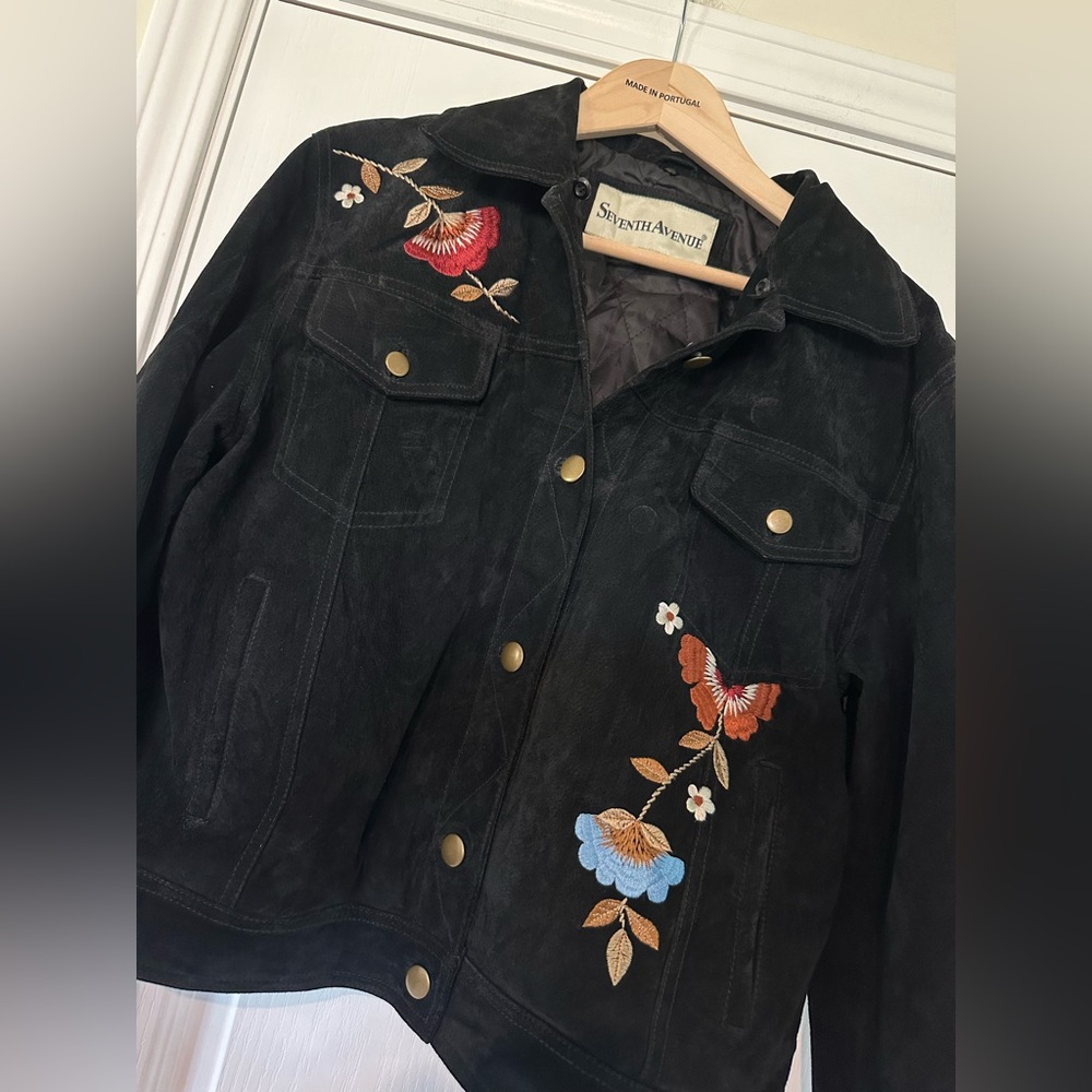 Seventh Avenue Leather Jacket with Embroidered Flowers